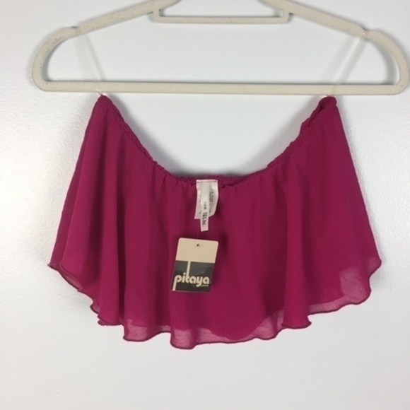Pitaya‎ Womens Size S Pink Chiffon Bandeau Crop Top - Picture 4 of 8